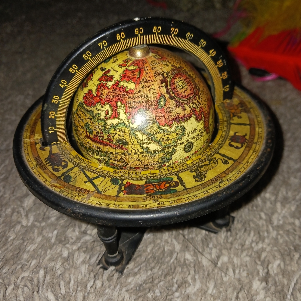 Very Unique Vintage Small Tabletop Spinning Globe Metal Made in Japan